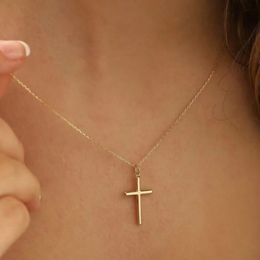 NEW Delicate cross gold tone necklace choker minimalist religious prayer church